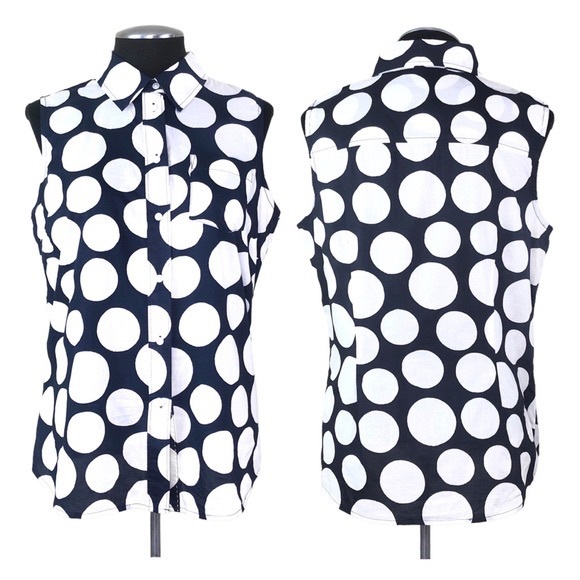 Boden Tops - Boden - Sleeveless Cotton Polka Dot Button Down Top